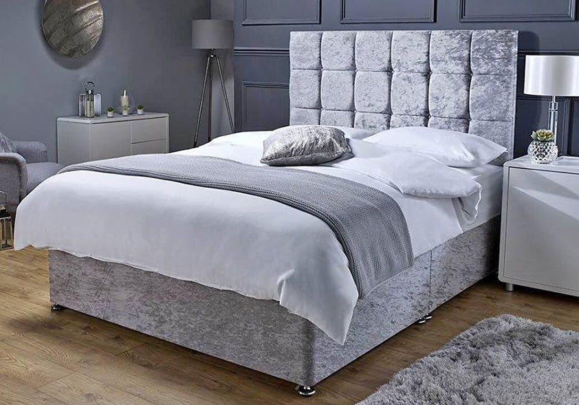 Crushed Velvet Silver Divan with mattress