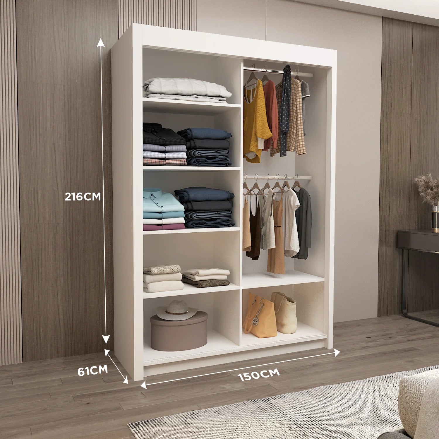 Florence Bedroom Sliding Mirror Door Wardrobe with Drawers