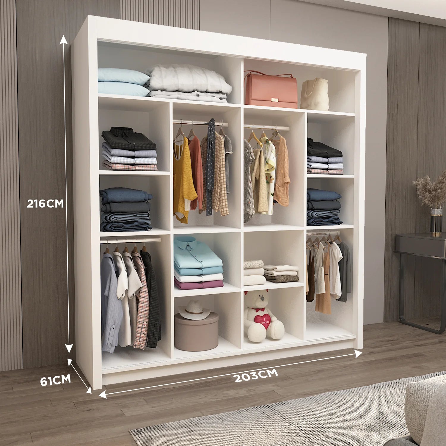 Florence Bedroom Sliding Mirror Door Wardrobe with Drawers